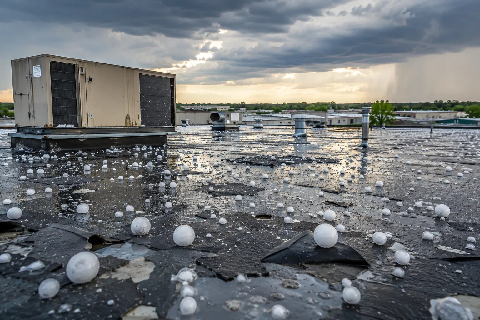Commercial Hail Damage Roof Repair in Roswell, GA Commercial Hail Damage Roof Repair in Roswell, GA